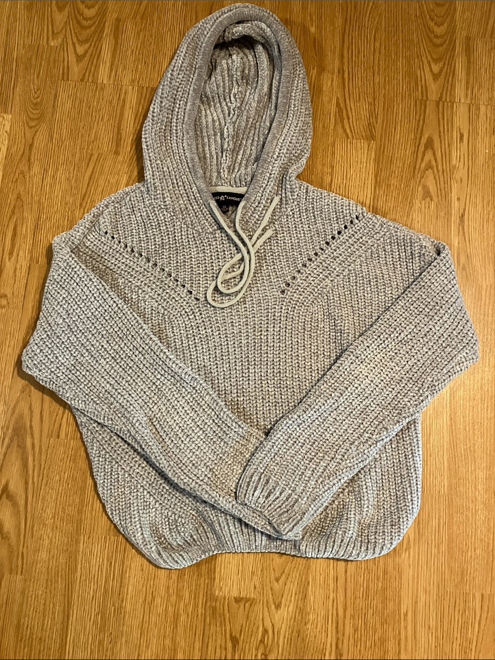 Almost Famous Women’s XL Hooded Chunky Ribbed Grey Pullover Sweater